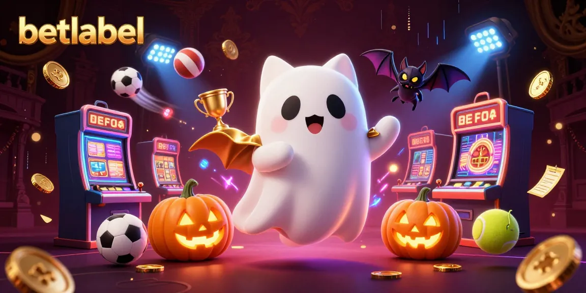 Engage with betlabel casino's vibrant atmosphere featuring a ghost cat and bat amidst dynamic gaming elements.