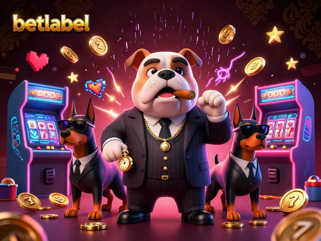 Experience thrilling action with betlabel's colorful casino scene featuring charming characters and slot machines.