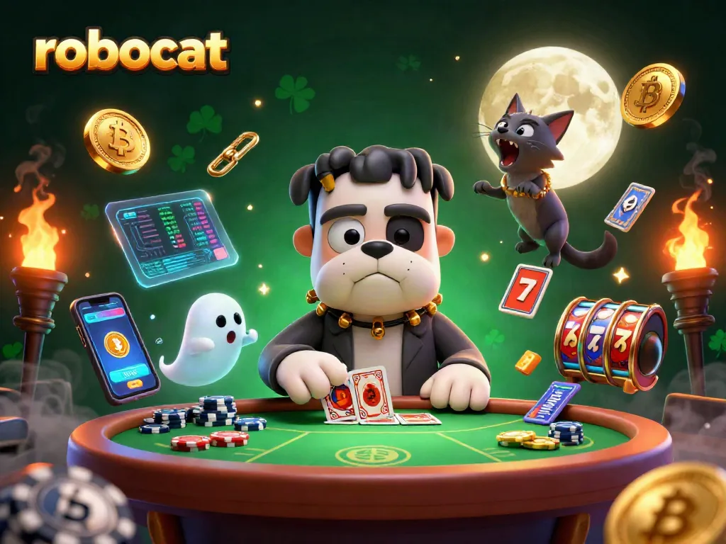 Robocat dealer at an online casino poker table attracts players with dynamic Bitcoin and Ethereum elements.